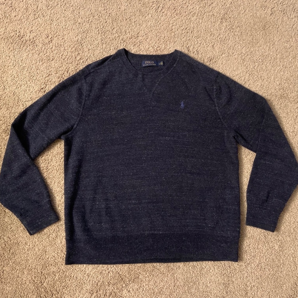Polo Ralph Lauren Men's L Sweater Crew Neck Blue Navy Marled Heather Sweatshirt
